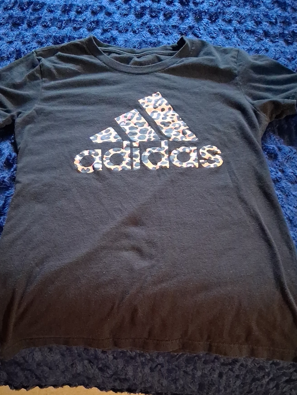 adidas Black Tee with Leopard-Print Logo